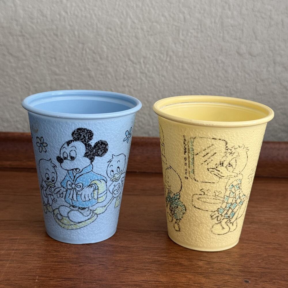 Vintage Walt Disney Plastic Cup USA 3.5” Juice Cup Pluto Donald Mickey Mouse